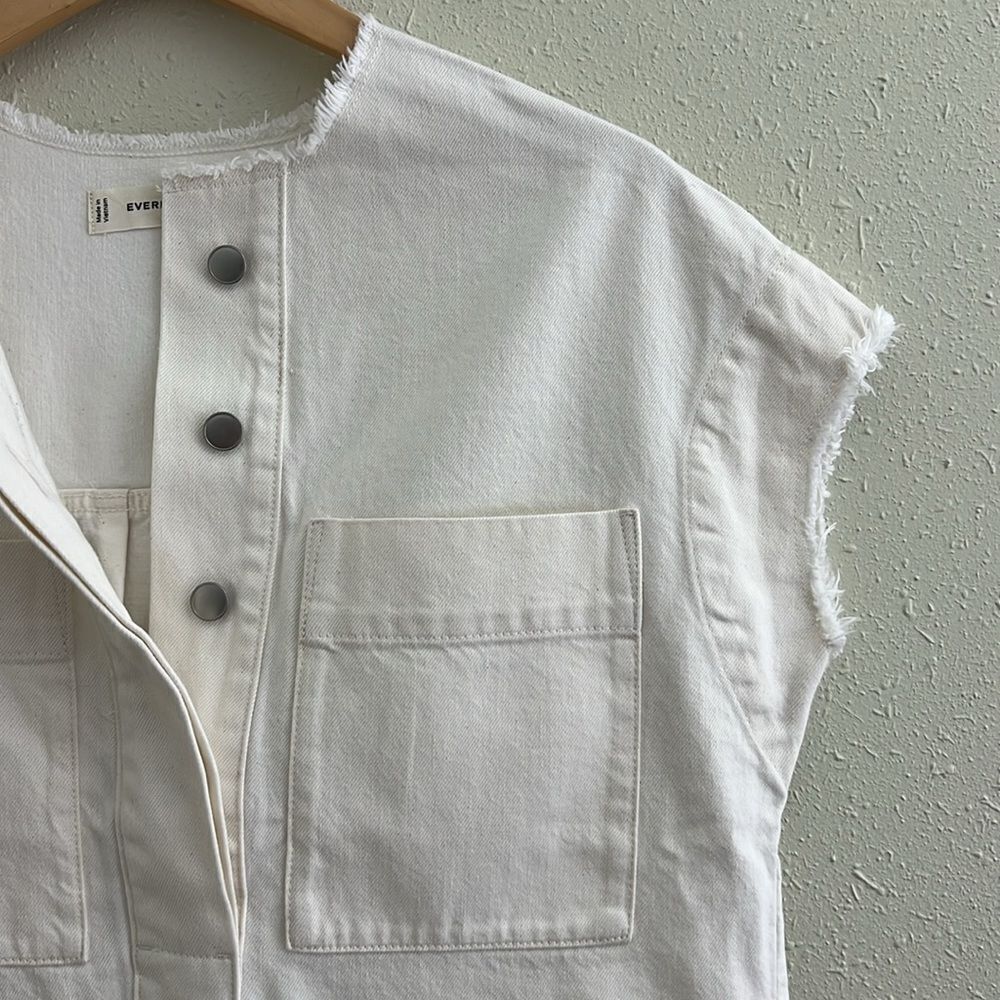New Everlane The Denim Workwear Shirtdress  Frayed Hem in Bone Size XS - Picture 5 of 10